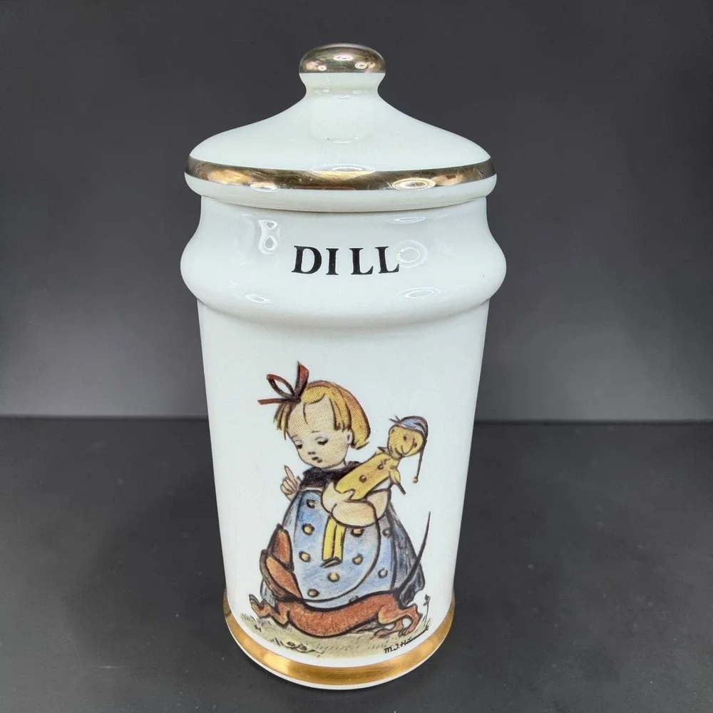 M.J. Hummel Dill Spice Jar 1987 Danbury Mint Porcelain Gold Trim Made in Japan